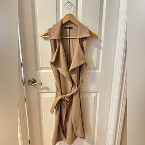 Sleeveless Draped Strapless Wrap Dress in Camel